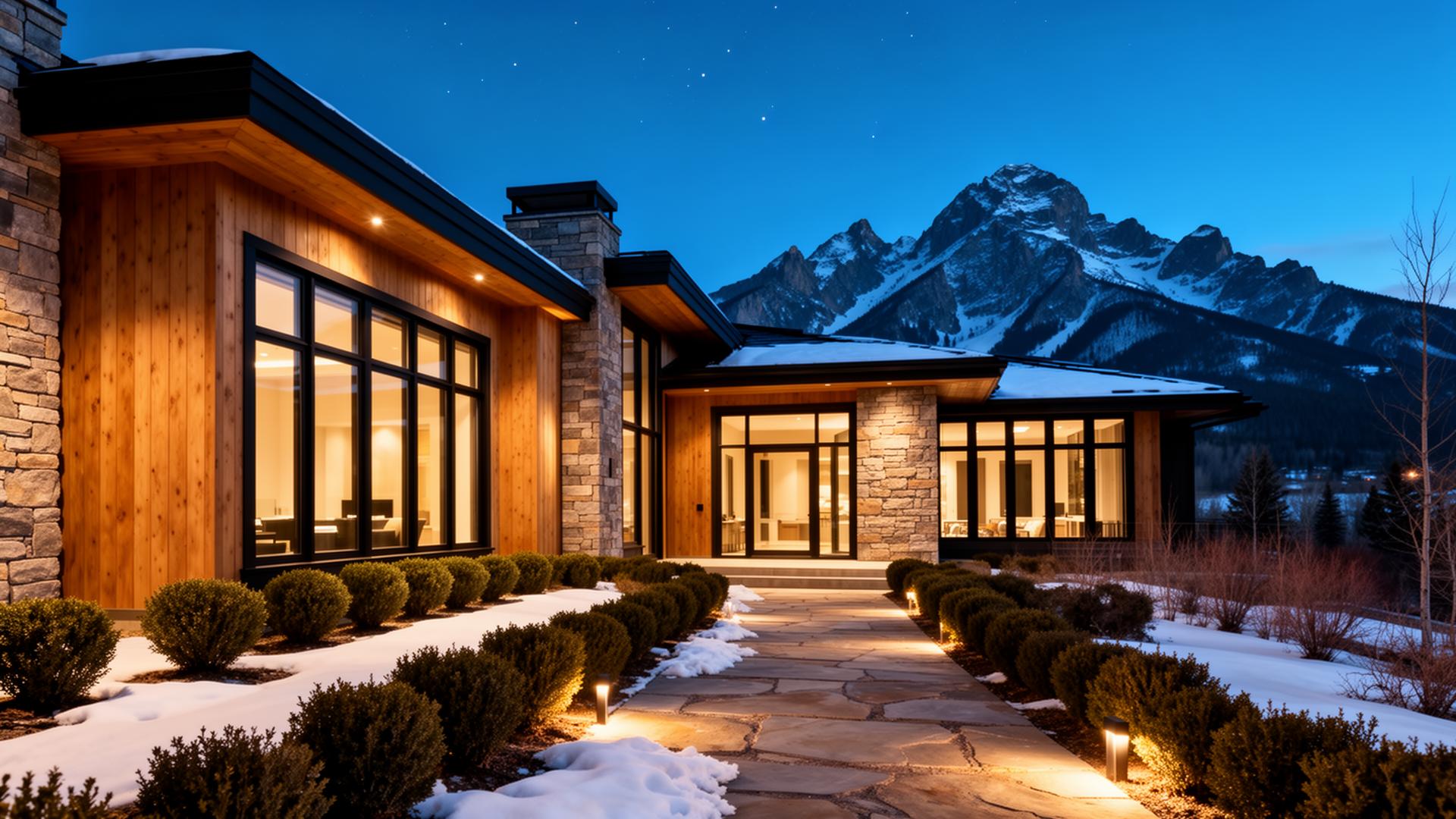 Modern Calgary estate at blue hour