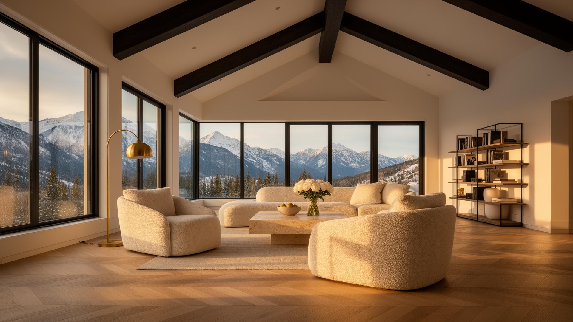 Luxury Calgary residence at twilight with mountain views